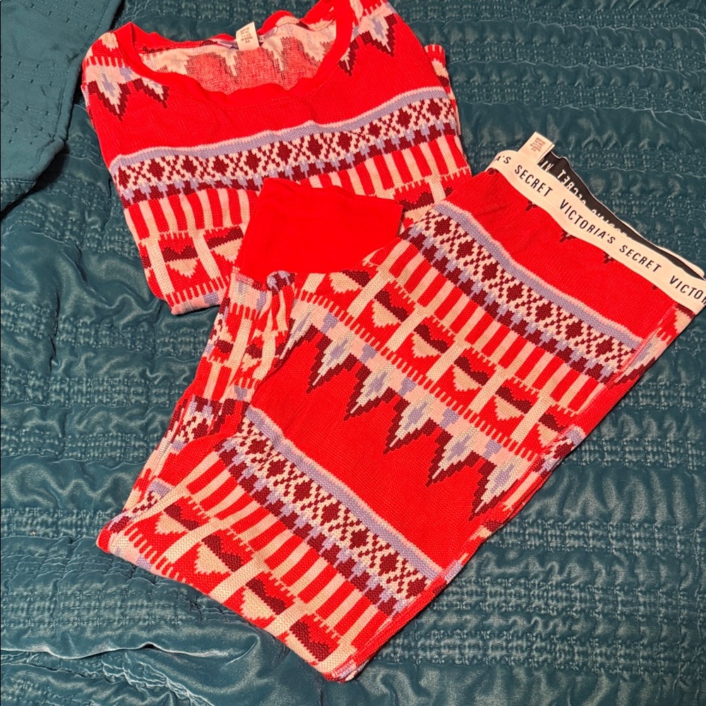 Victoria's Secret Festive Red and White Knit pajama set